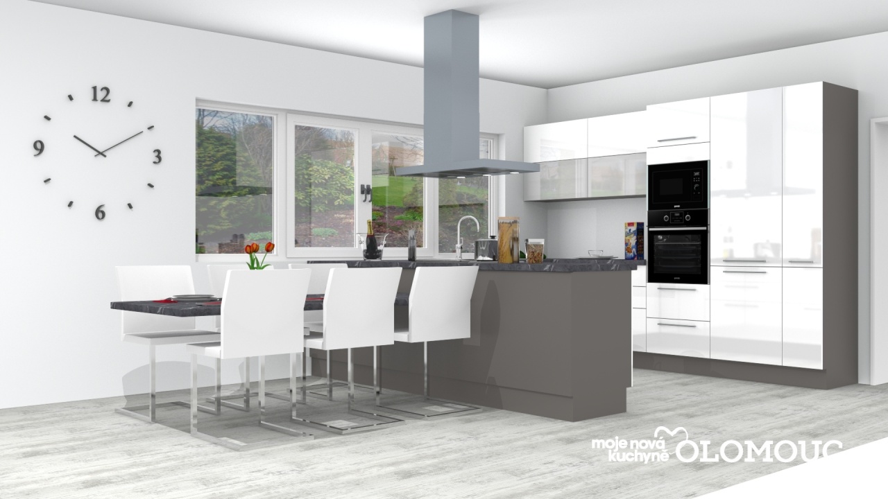 V�ce informac� o v�robku �edob�l� s �ern�m mramorem na pracovn� desce a stolu