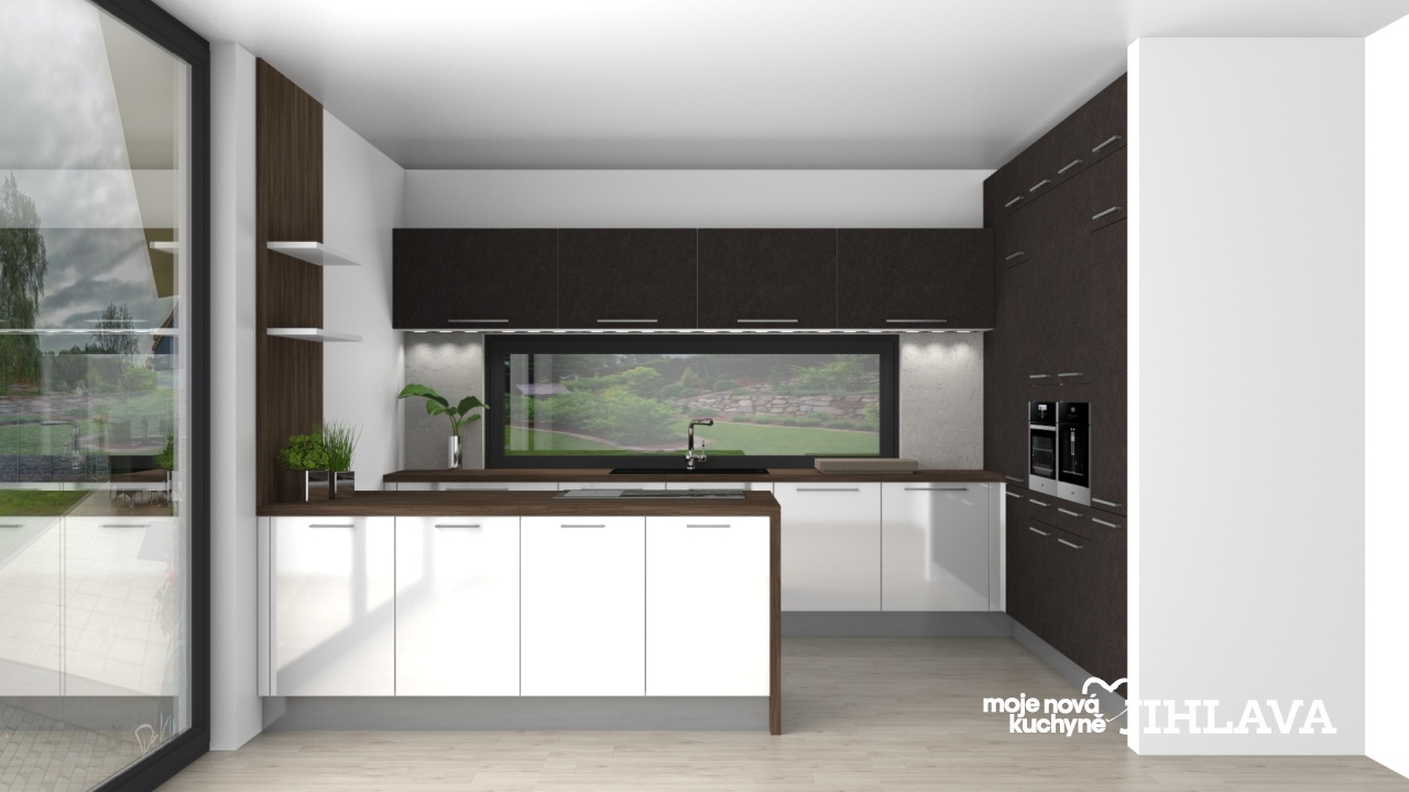 V�ce informac� o v�robku Prostorn� kuchyn� v kombinaci tmav� a b�l� s vestavn�m k�vovarem