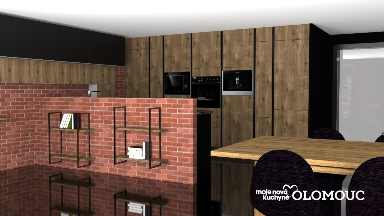 V�ce informac� o v�robku Luxusn� kuchyn� s �ernou sklen�nou pracovn� deskou v dekorech d�eva a �ern�ho matu