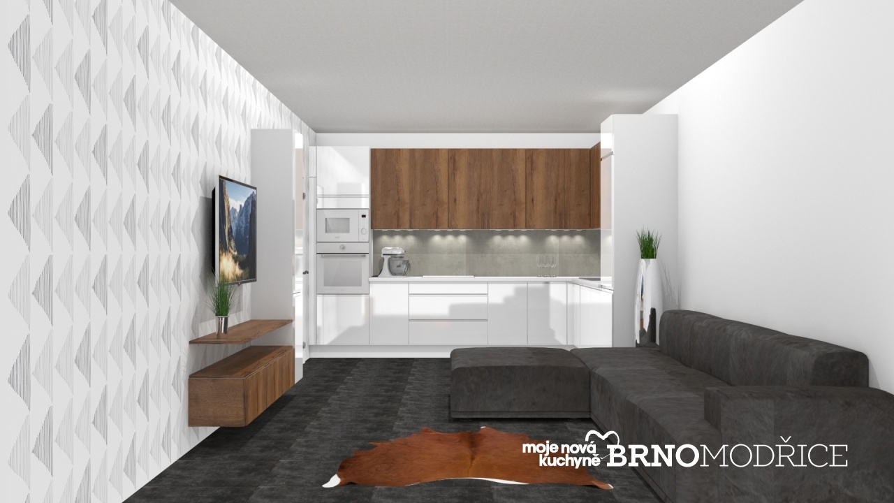 V�ce informac� o v�robku Kuchyn� s ob�vac� ��st� v b�l� s ko�akov�m dubem