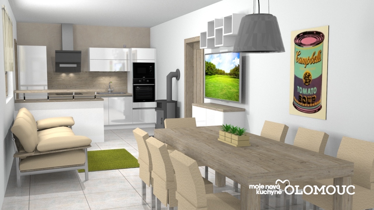 V�ce informac� o v�robku B�l� kuchyn� s j�deln� a ob�vac� ��st� ve vysok�m lesku