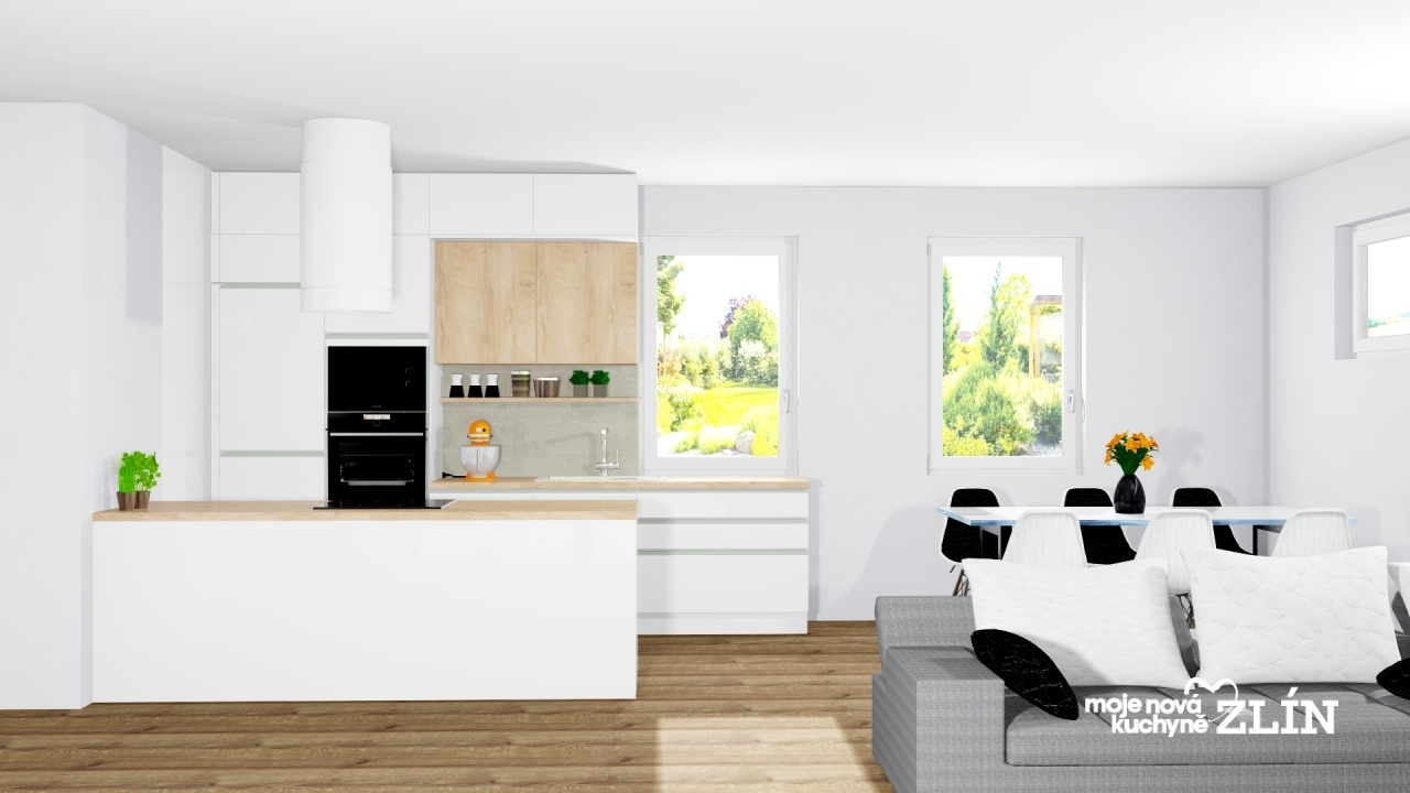 V�ce informac� o v�robku B�l� ve vysok�m lesku s d�ev�n�m dekorem sv�tl�ho obil�