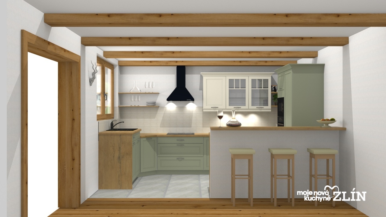 V�ce informac� o v�robku Hedv�bn� b�l� a zelen� �alv�j v rustik�ln� kuchyni