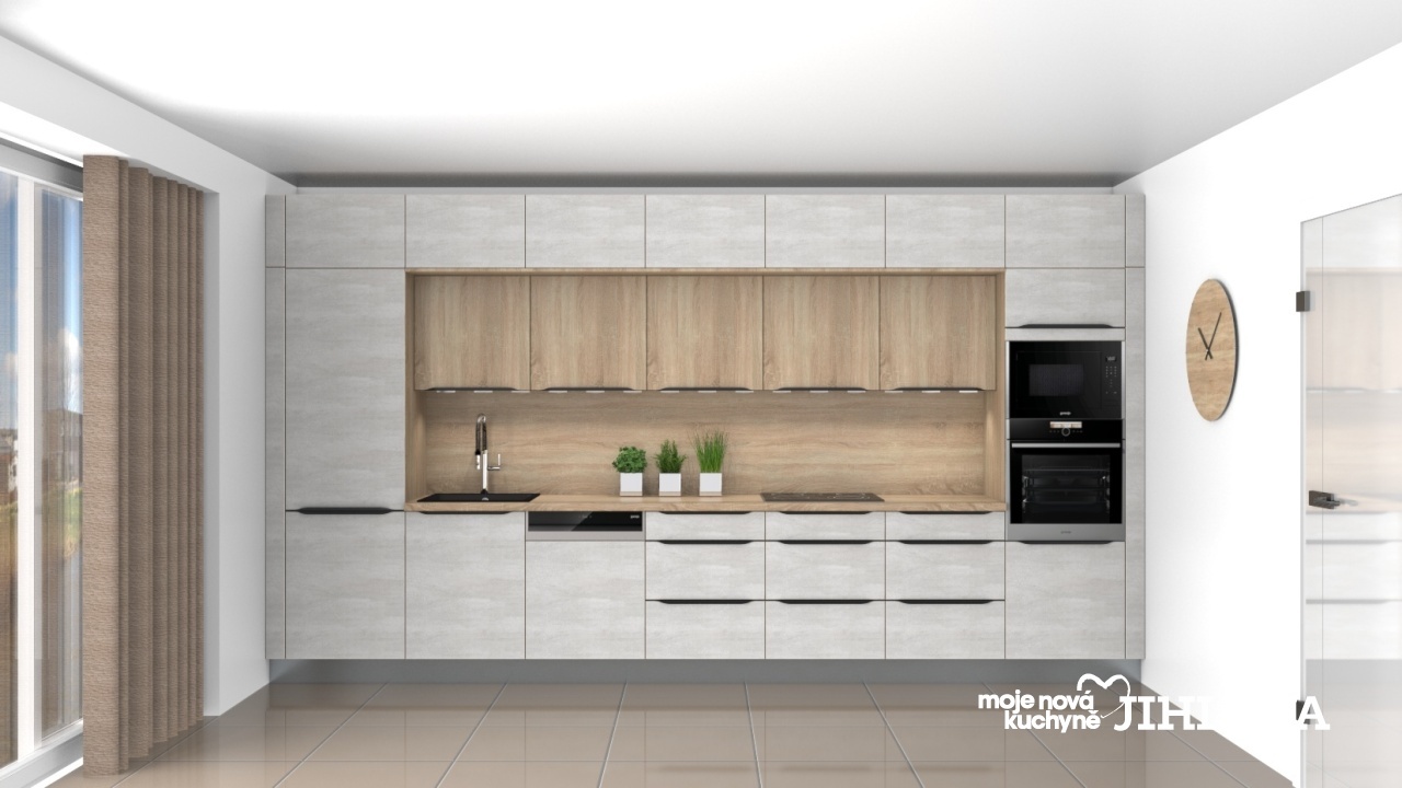 V�ce informac� o v�robku Trendy betonov� kuchyn� s dubovou nikou uprost�ed 