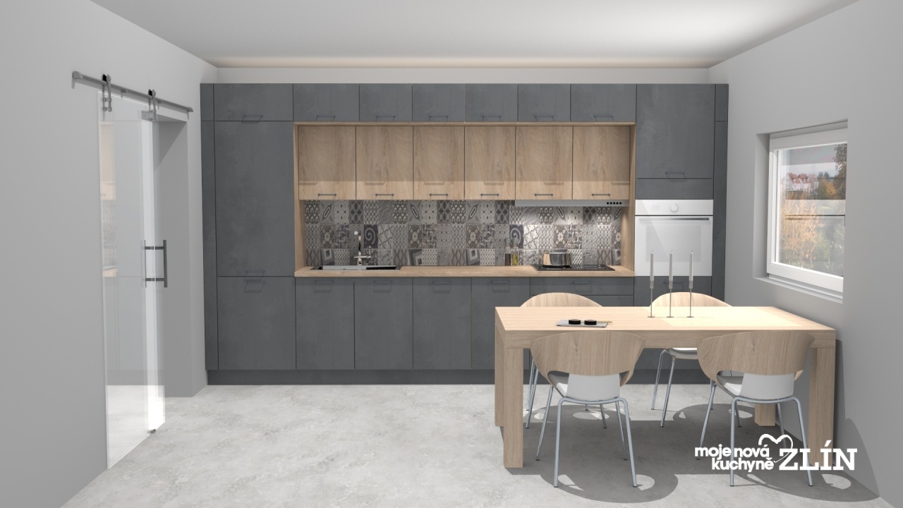 V�ce informac� o v�robku Antracitov� kuchyn� s nikou v d�evodekoru sv�tl�ho obil� 